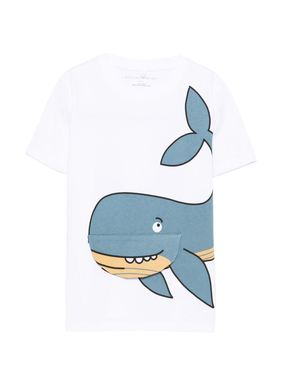 T-shirt per bambino Stella McCartney Kids bianca con stampa balena TY8Q71 Z0434 100 STELLA McCARTNEY KIDS 