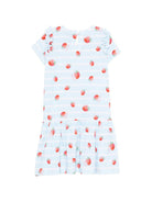 Abito per bambina Monnalisa azzurro con stampa fragole all-over 31G917 7616 5244 MONNALISA KIDS 