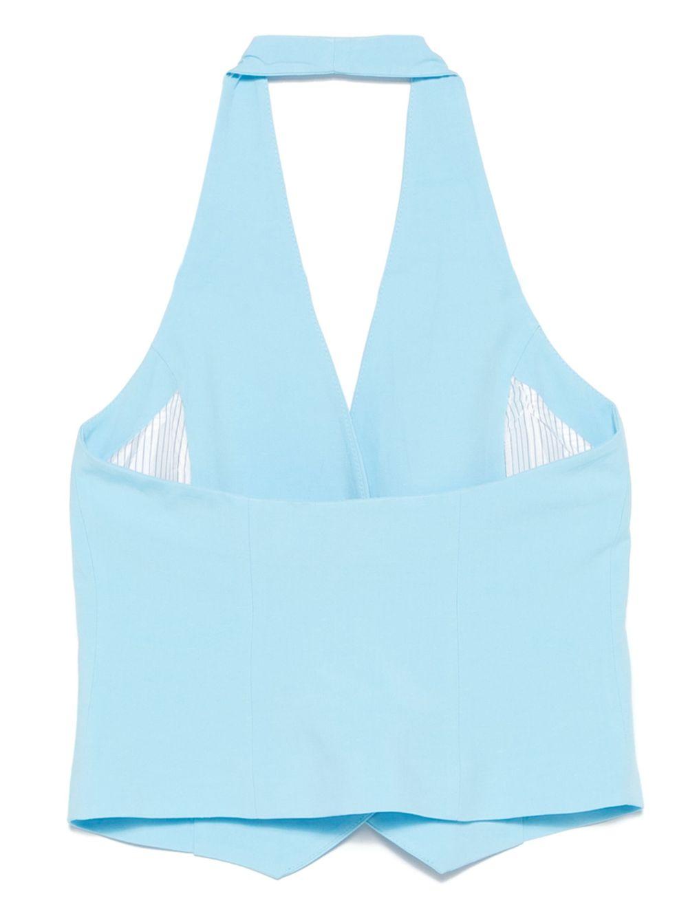 Gilet per donna Merci azzurro con trama slub e scollo all'americana TOM017 PISCINA MERCI 