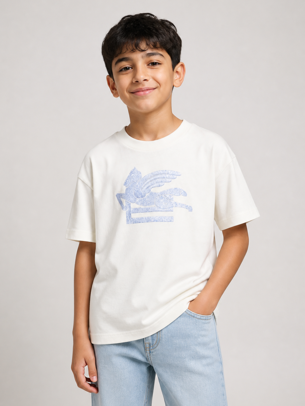 T-shirt per bambino Etro Kids bianca con motivo Pegaso GZ8H21 Z3672 102AZ ETRO KIDS 