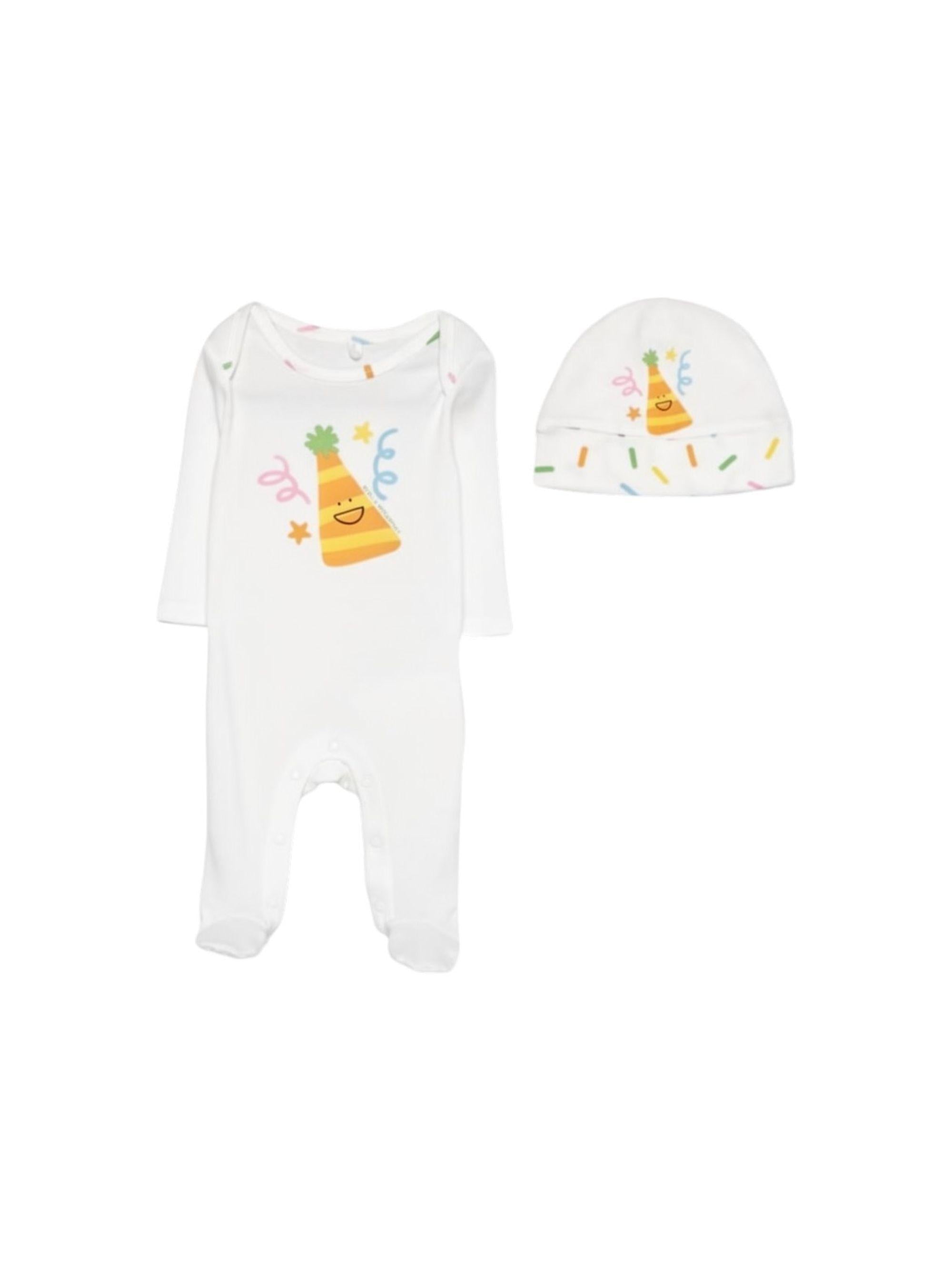 Set tutina e cappellino per neonati Stella McCartney Kids bianco con stampa grafica TYB570 Z0669 101 STELLA McCARTNEY KIDS 