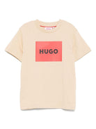 T-shirt per bambino Hugo Kids beige con logo sul davanti G00572 249 Hugo 