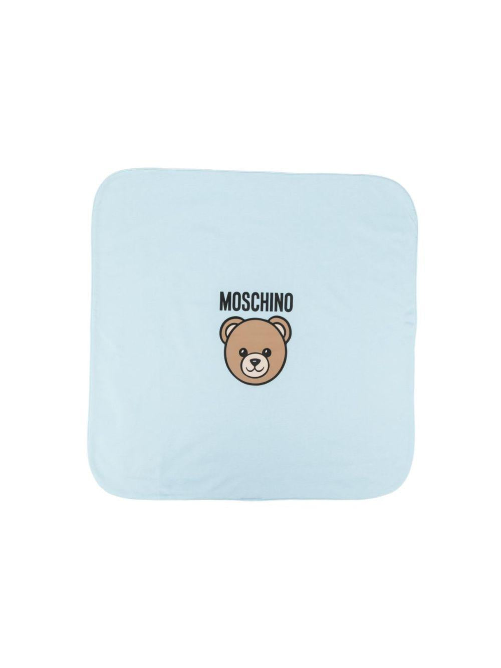 Coperta per neonato Moschino Kids azzurro con stampa Teddy Bear MUB00MLCA19 40304 MOSCHINO KIDS 