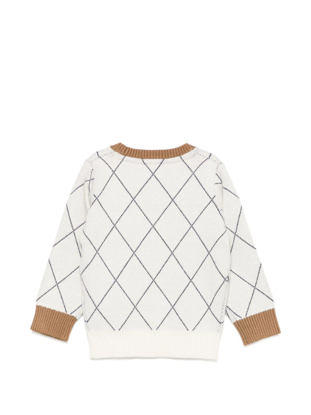 Cardigan per neonato Trussardi Kids bianco con motivo a quadri TIA26095CD OFF-WHITE TRUSSARDI KIDS 