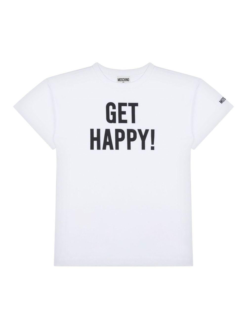 T-shirt con stampa per bambina Moschino Kids bianco con orlo dritto HAV0GQLAA43 10101 MOSCHINO KIDS 