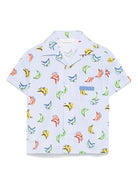 Camicia con stampa banane per bambino Palm Angels Kids azzurro per motivo gessato PBGG002S25FAB003 4142 PALM ANGELS KIDS 