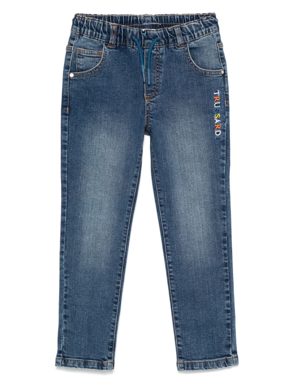 Jeans con logo ricamato per bambino TRUSSARDI JUNIOR blu con gamba dritta - Rubino Kids