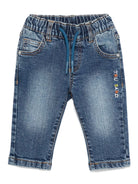 Jeans con logo ricamato per neonato TRUSSARDI JUNIOR blu con elastico in vita - Rubino Kids