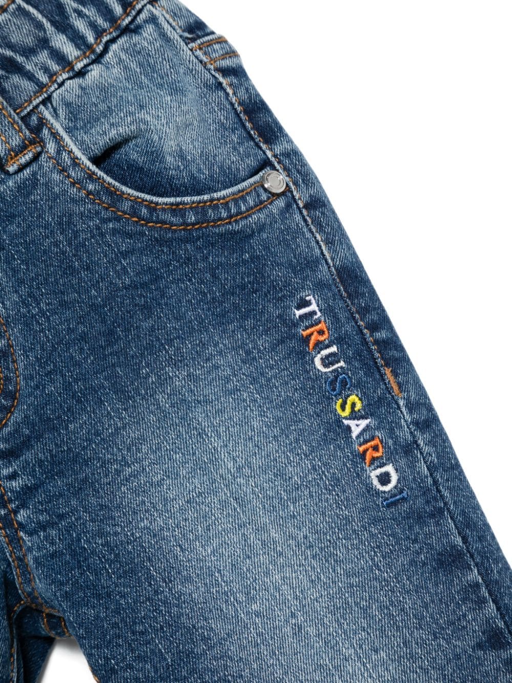 Jeans con logo ricamato per neonato TRUSSARDI JUNIOR blu con elastico in vita - Rubino Kids