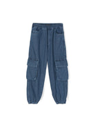 Jeans con placca logo per bambino Emporio Armani Kids blu con elastico in vita - Rubino Kids