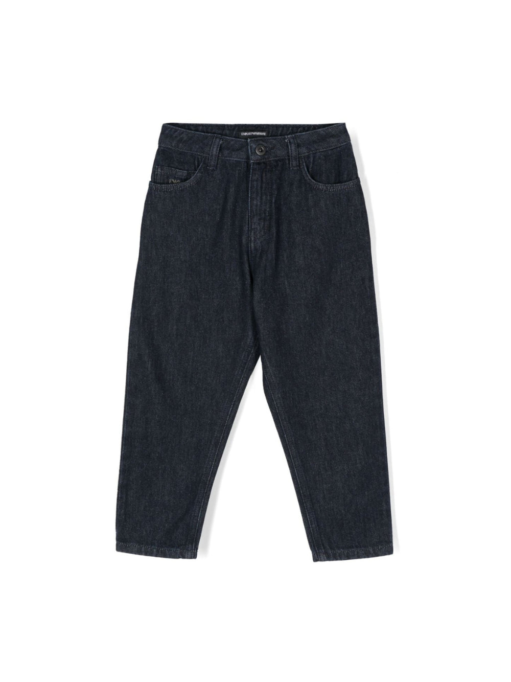 Jeans con placca logo per bambino Emporio Armani Kids nero con cinque tasche classiche - Rubino Kids