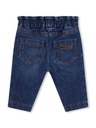 Jeans con ricamo per neonata Chloé Kids blu con logo sul retro - Rubino Kids