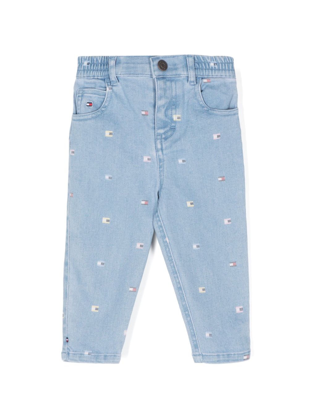 Jeans con stampa logo per neonato Tommy Hilfiger Junior blu con passanti per cintura - Rubino Kids