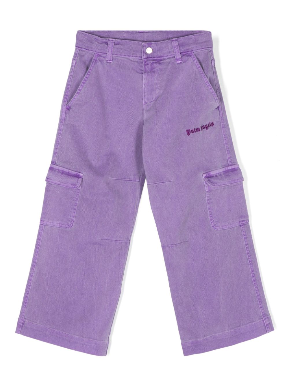 Jeans dritti con ricamo per bambina Palm Angels Kids con misto cotone - Rubino Kids