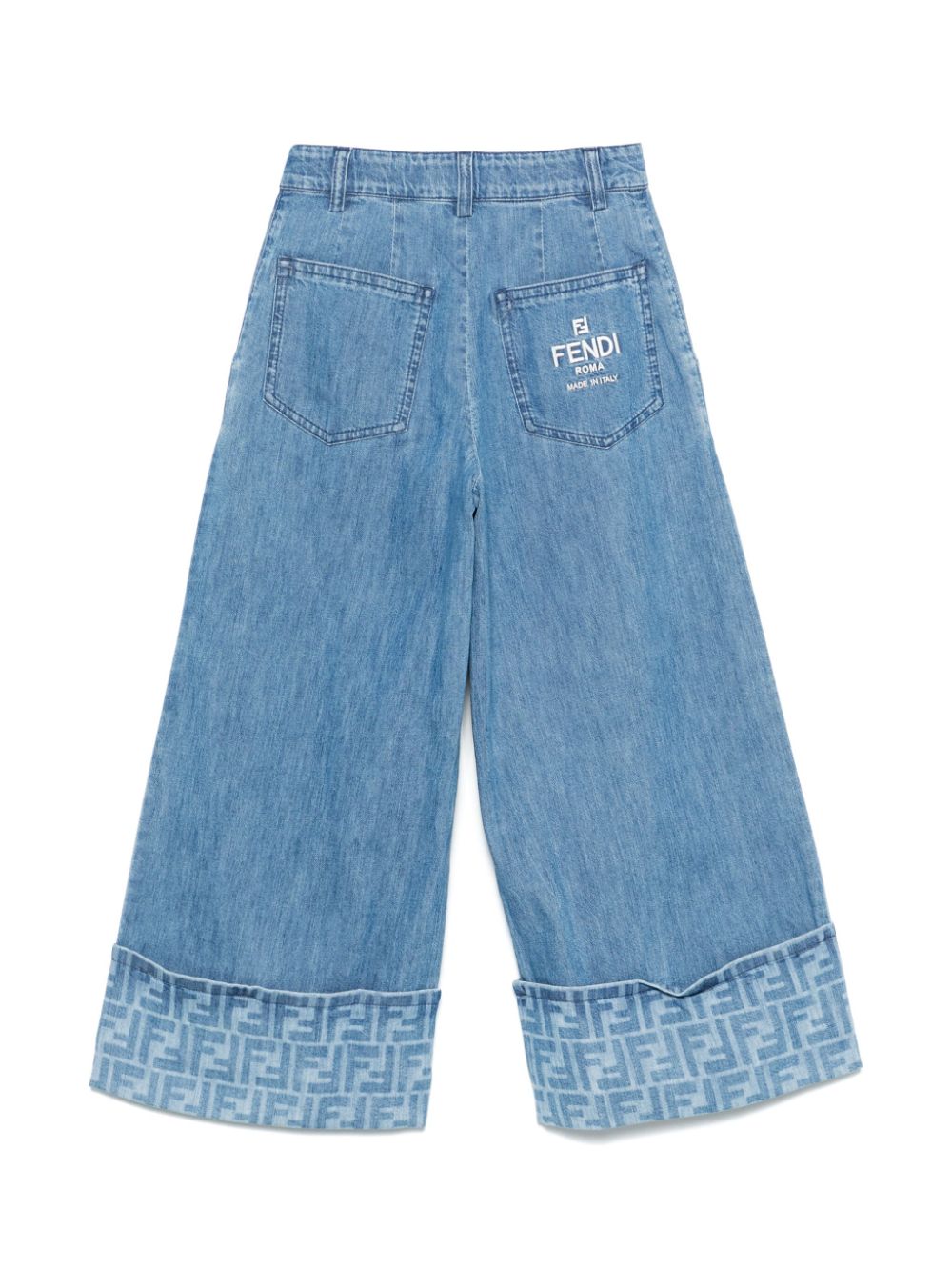 Jeans per bambina Fendi Kids in denim modello svasato con risvolto - Rubino Kids