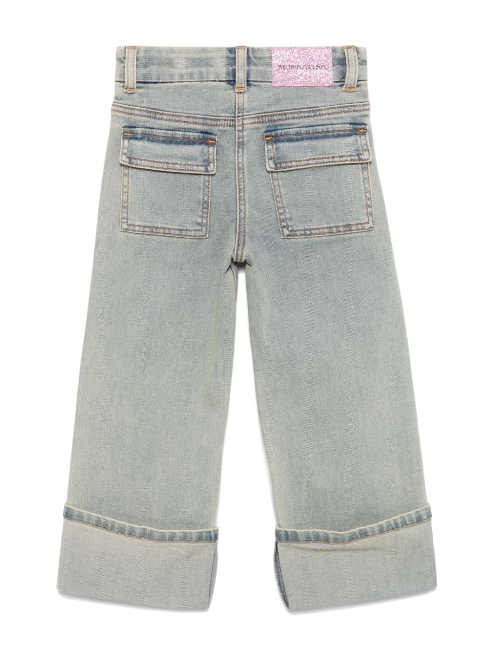 Jeans per bambina Monnalisa in denim con ricamo a fiori - Rubino Kids