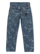 Jeans per bambino Calvin Klein Kids in denim a gamba dritta a vita media - Rubino Kids