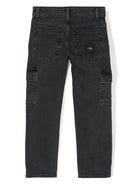 Jeans per bambino Calvin Klein Kids in denim grigio a gamba dritta con toppa con logo - Rubino Kids