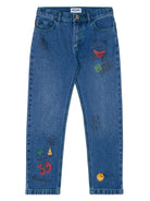 Jeans per bambino Moschino Kids in denim con stampa Teddy Bear - Rubino Kids