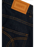 Jeans per bambino Versace Kids in denim blu a gamba dritta a vita media - Rubino Kids