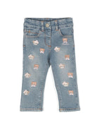 Jeans per neonata Monnalisa in denim con ricamo Teddy Bear - Rubino Kids