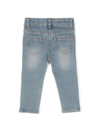 Jeans per neonata Monnalisa in denim con ricamo Teddy Bear - Rubino Kids