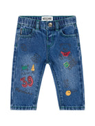 Jeans per neonato Moschino Kids in denim con decorazioni Teddy Bear - Rubino Kids