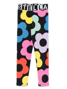 Leggings con stampa floreale per bambina Stella McCartney Kids nero con design elasticizzato - Rubino Kids