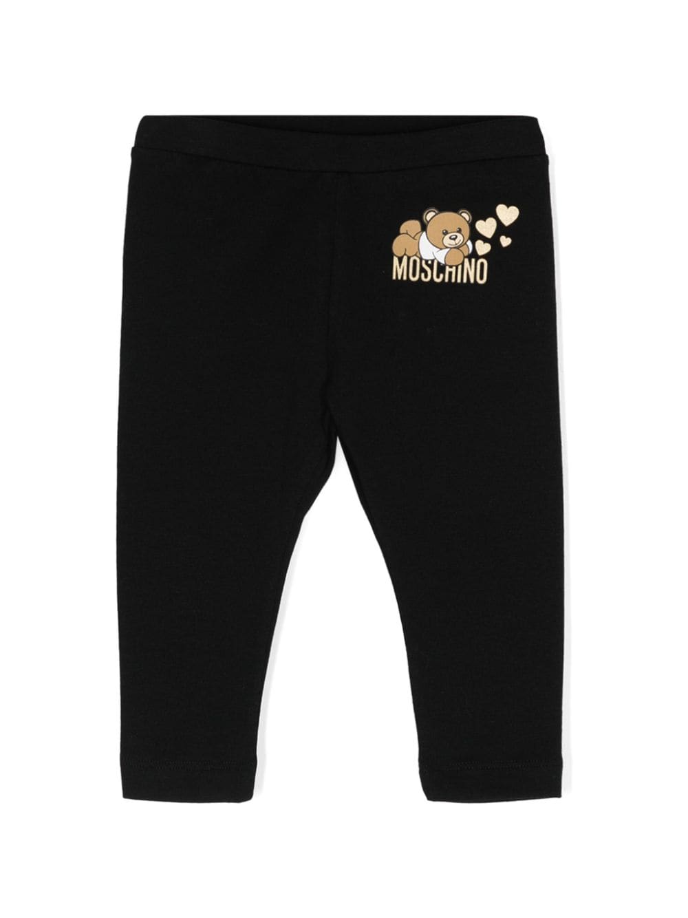 Leggings per neonata Moschino Kids nero a vita media con stampa Teddy Bear - Rubino Kids