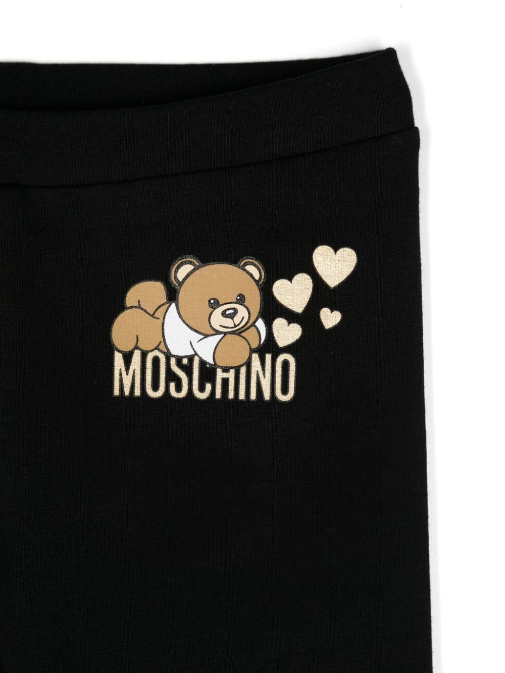 Leggings per neonata Moschino Kids nero a vita media con stampa Teddy Bear - Rubino Kids