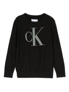 Maglia per bambino Calvin Klein Kids nero in misto cotone con logo intarsiato - Rubino Kids