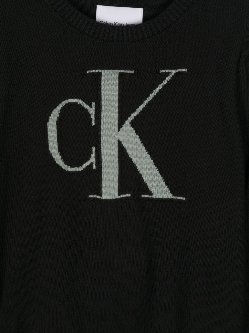 Maglia per bambino Calvin Klein Kids nero in misto cotone con logo intarsiato - Rubino Kids