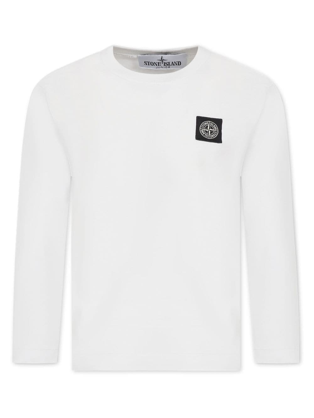 Maglietta in cotone a maniche lunghe per bambino Stone Island Junior bianco con orlo dritto - Rubino Kids