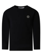 Maglietta in cotone a maniche lunghe per bambino Stone Island Junior nero con orlo dritto - Rubino Kids