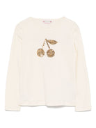 Maglietta per bambina Bonpoint Tidjiane beige con motivo ciliegia - Rubino Kids