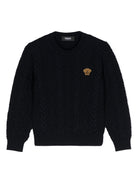 Maglione a trecce con testa di Medusa per bambino Versace Kids blu con stile pull on - Rubino Kids