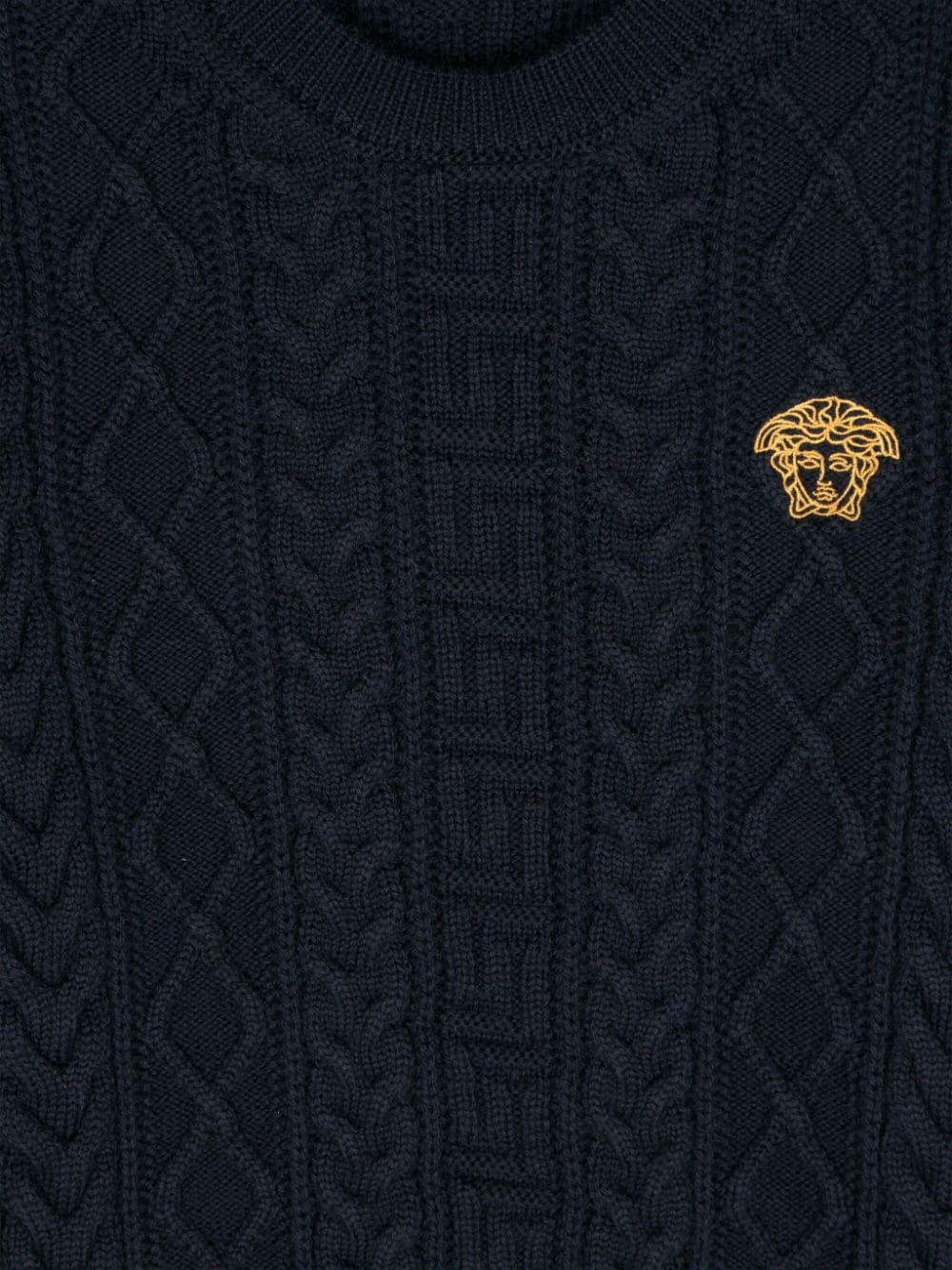 Maglione a trecce con testa di Medusa per bambino Versace Kids blu con stile pull on - Rubino Kids