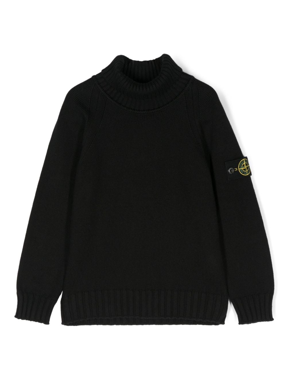 Maglione con applicazione Compass per bambino Stone Island Junior nero con collo alto - Rubino Kids