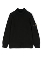 Maglione con applicazione Compass per bambino Stone Island Junior nero con collo alto - Rubino Kids