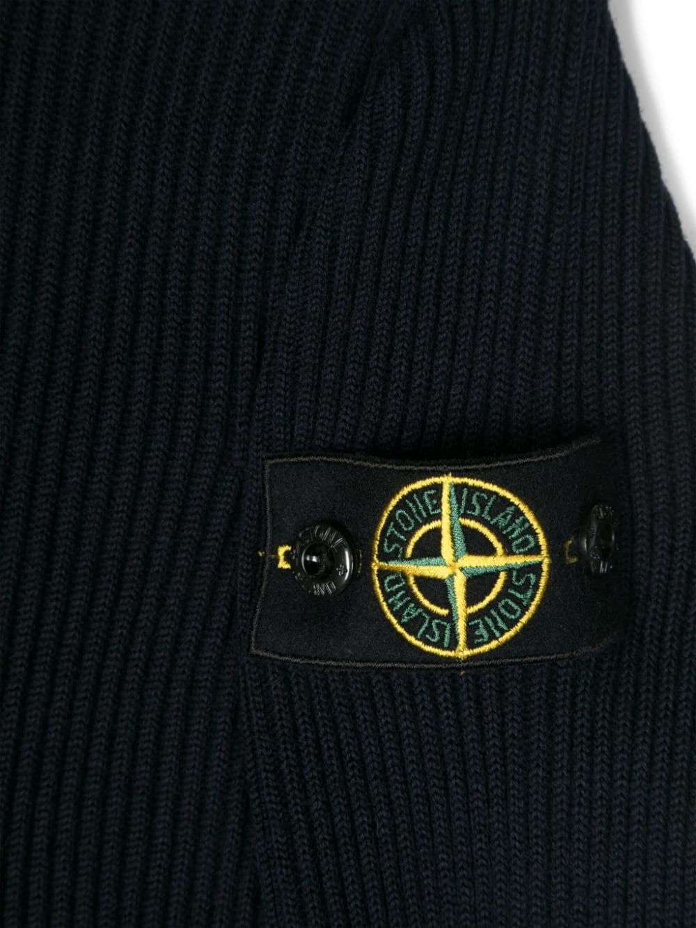 Maglione con applicazione Compass per bambino Stone Island Junior nero con lavorazione a coste - Rubino Kids