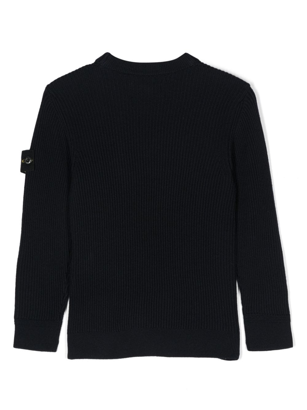 Maglione con applicazione Compass per bambino Stone Island Junior nero con lavorazione a coste - Rubino Kids