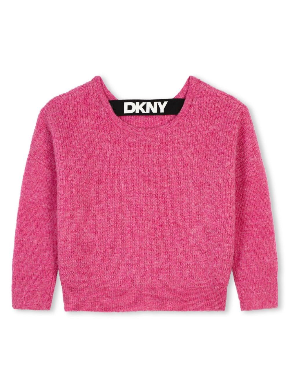 Maglione con banda logo per bambina Dkny Kids fucsia con scollo rotondo - Rubino Kids