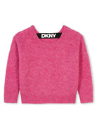 Maglione con banda logo per bambina Dkny Kids fucsia con scollo rotondo - Rubino Kids