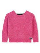 Maglione con banda logo per bambina Dkny Kids fucsia con scollo rotondo - Rubino Kids