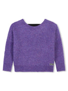 Maglione con banda logo per bambina Dkny Kids viola con scollo rotondo - Rubino Kids