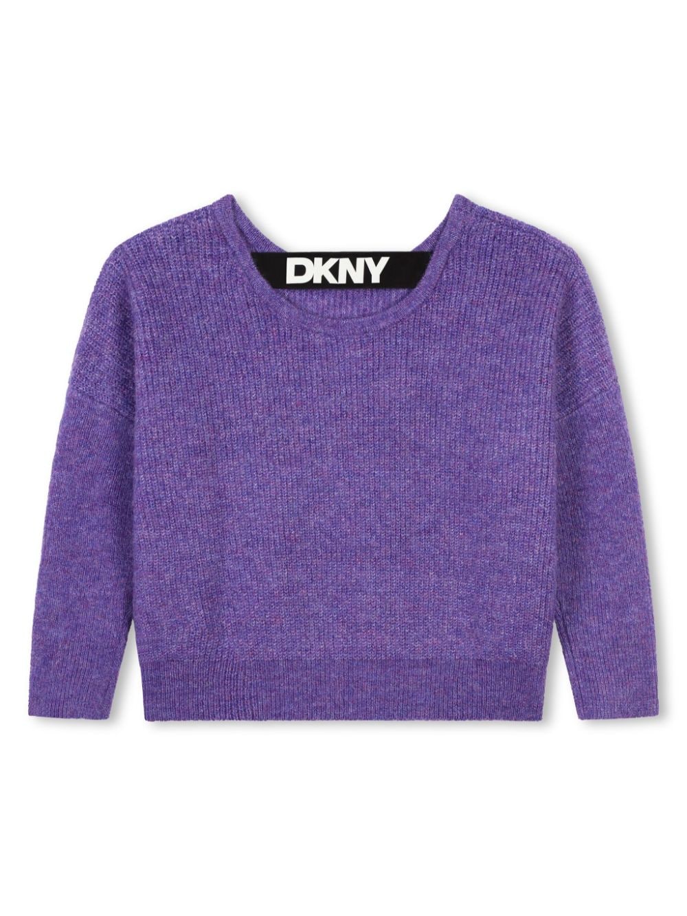 Maglione con banda logo per bambina Dkny Kids viola con scollo rotondo - Rubino Kids