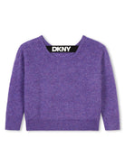 Maglione con banda logo per bambina Dkny Kids viola con scollo rotondo - Rubino Kids