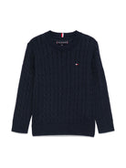 Maglione con lavorazione intrecciata per bambino Tommy Hilfiger Junior blu con logo sul petto - Rubino Kids