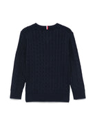 Maglione con lavorazione intrecciata per bambino Tommy Hilfiger Junior blu con logo sul petto - Rubino Kids