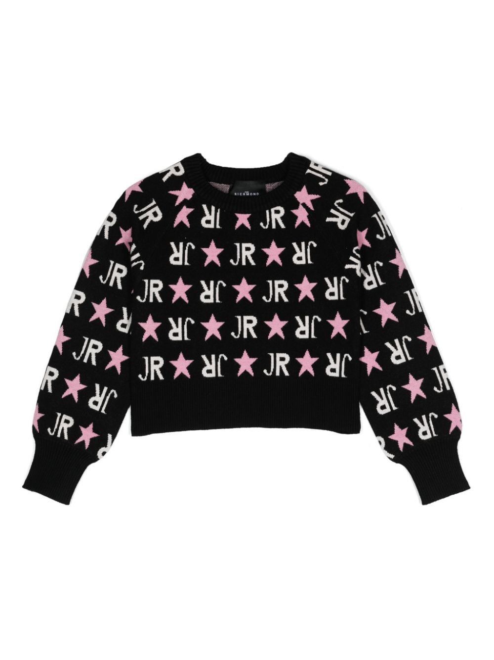 Maglione con logo a intarsi per bambina John Richmond Junior nero con girocollo - Rubino Kids